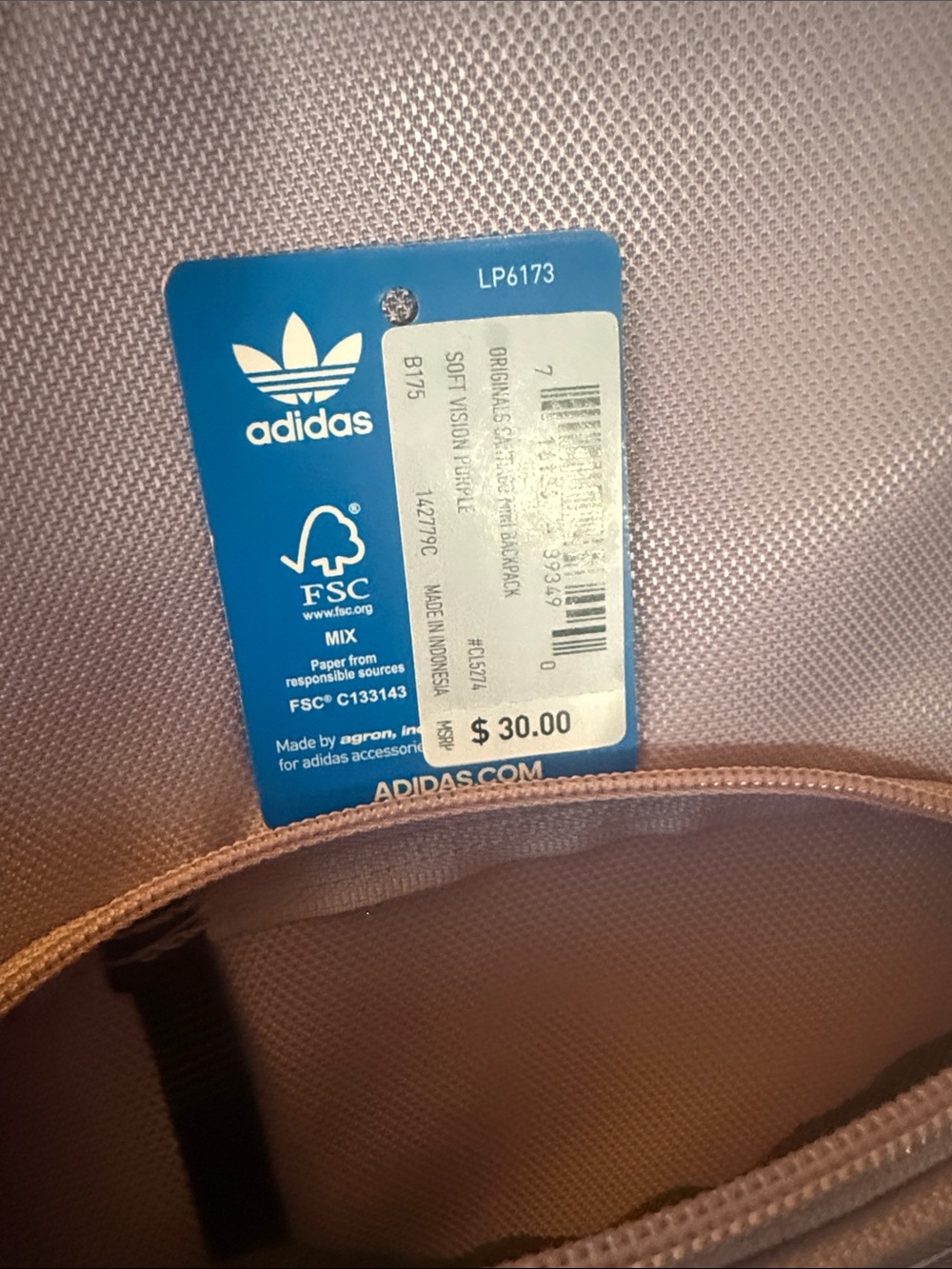 adidas Lilac Mini Backpack with White Trefoil - Picture 4 of 5